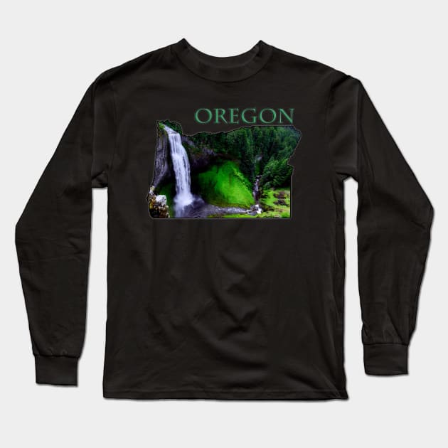 Oregon State Outline (Salt Creek Falls) Long Sleeve T-Shirt by gorff